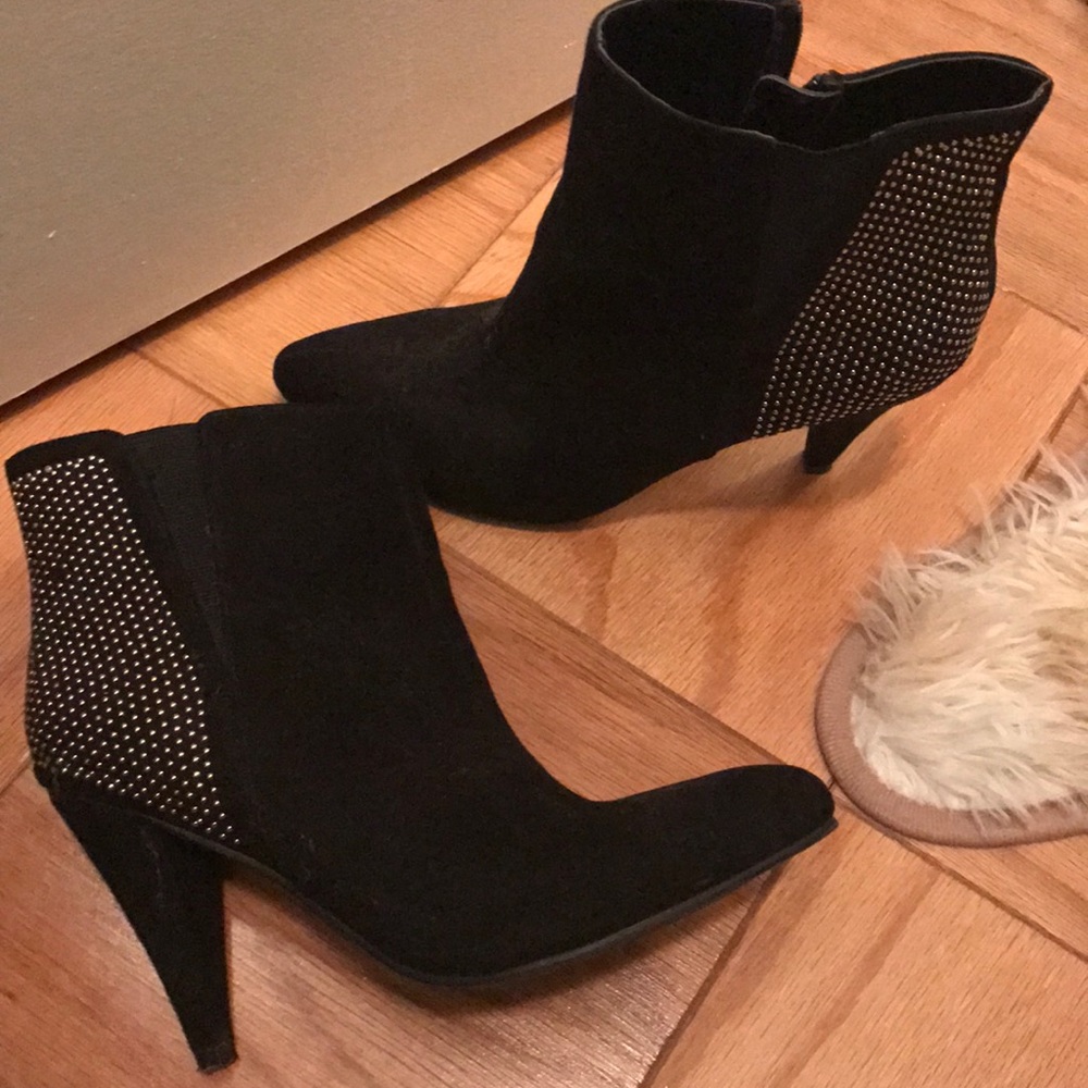 Suede, silver studded booties